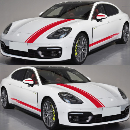 Stickere tuning auto Racing Stripes V1, set 5 bucati, Rosu, laterale, capota si oglinzi, 190 cm, folie Oracal autoadeziva