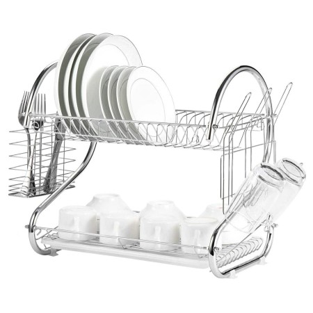 Uscator de vase din otel cu doua niveluri, cu tava din plastic, AVX-AG373