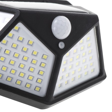 Lampă Solară LED de Exterior, 100 LED, cu Senzor de Mișcare și Senzor Crepuscular, 3 Moduri, Flux 700LM, IP65, Montaj Perete, Neagră