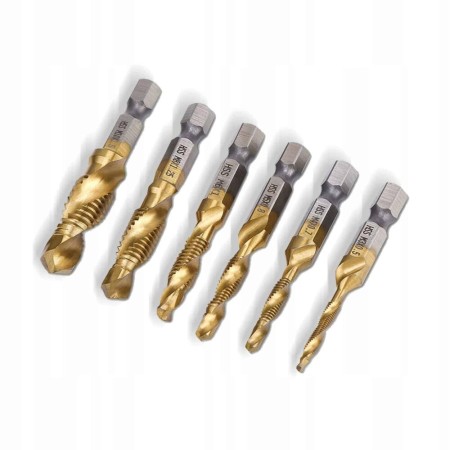 Set Profesional cu 6 piese, gaurire + filet, M3 - M10, duritate medie (Galben)