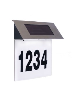 Placă Număr Casă Iluminată LED, Cu Încărcare Solară, Carcasă Inox, 4 LED-uri Albe, Autocolante Incluse