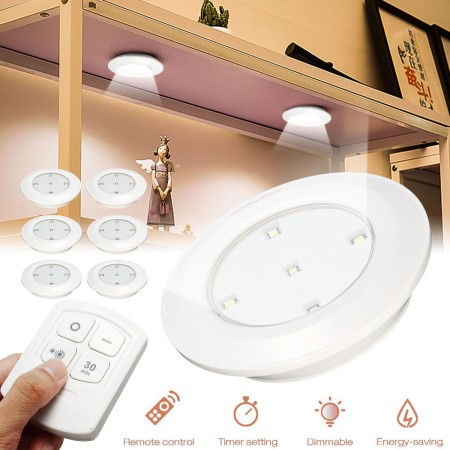 Set 6 Spoturi LED Wireless cu Telecomandă – Autoadezive, Reglabile, Fără Fire, pentru Mobilier și Scări