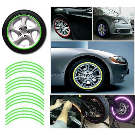 Set 16 ornamente Reflectorizante pentru jante auto, moto, culoare Verde