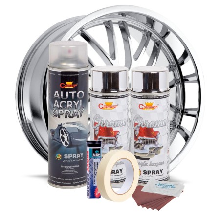 Kit complet reparatie si vopsire jante culoare Crom Metalic, V2