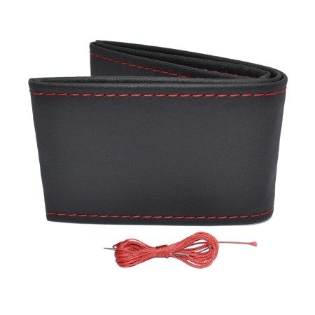 Husa volan din piele ecologica ne-perforata, diametru 37-39 cm, cu ac si ata Rosie