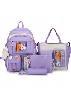 Set 4-in-1 pentru Scolari sau Prescolari - (rucsac, geanta de umar, plic elegant, penar), culoare VIOLET cu IEPURAS, Cod AVX-WT-BUNN-VIOLET