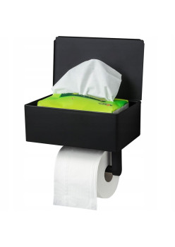 Suport metalic pentru hartie igienica cu cutie depozitare servetele, culoare Neagra