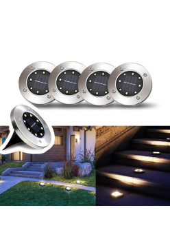 Set 4 x Lampa Solara estetica exterioara de gradina, cu 8 LED-uri, cu suport scurt