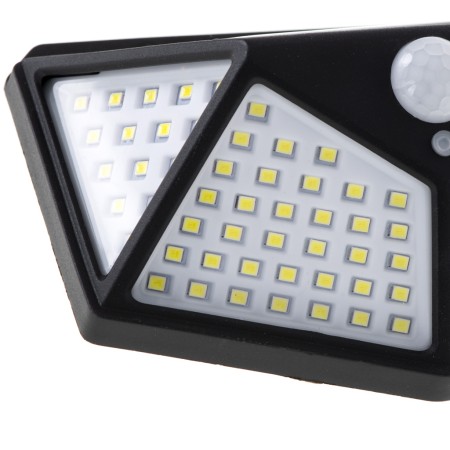 Lampă Solară LED de Exterior, 100 LED, cu Senzor de Mișcare și Senzor Crepuscular, 3 Moduri, Flux 700LM, IP65, Montaj Perete, Neagră