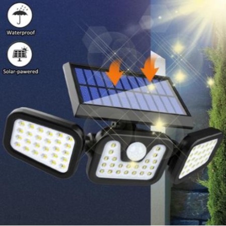 Lampă Solară LED TRIO cu Senzor de Mișcare și Senzor Crepuscular, 171 COB LED, Panou Solar Detașabil, 3 Moduri Iluminare, IP65, 2400mAh, Alb Rece