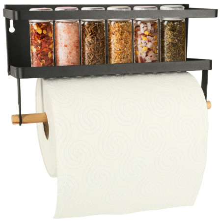 Raft Magnetic 2in1 pentru Frigider, Condimente si Prosop Hartie, Metal si Lemn, 30 cm