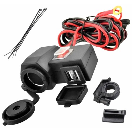 Priza de bricheta suplimentara, waterproof, 12V, 10A, cu 2 porturi incarcare USB, 5V, 2,1A, cu destinatie Moto, ATV, SSV, Quad, Off-Road