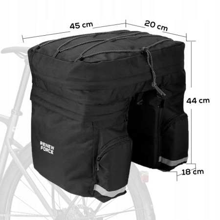 Geantă Dublă pentru Bicicletă, Impermeabilă, 60L, cu Elemente Reflectorizante, Fermoare și Curea de Transport, 44x44x20 cm, Negru