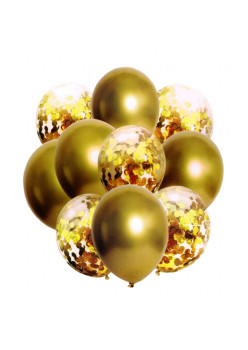 Set 10 buc. baloane pentru petrecere Auriu Metalic + Confetti