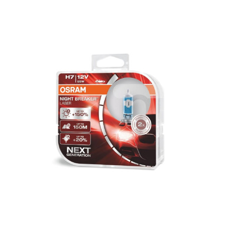 Set 2 becuri halogen auto Osram H7 12V 55W PX26d Night Breaker Laser +150%