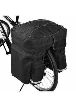 Geantă Dublă pentru Bicicletă, Impermeabilă, 60L, cu Elemente Reflectorizante, Fermoare și Curea de Transport, 44x44x20 cm, Negru