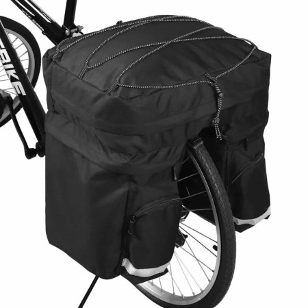 Geantă Dublă pentru Bicicletă, Impermeabilă, 60L, cu Elemente Reflectorizante, Fermoare și Curea de Transport, 44x44x20 cm, Negru