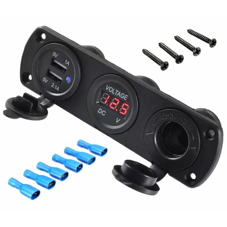 Priza Suplimentara Impermeabila 12V cu 2 x USB si Voltmetru – Auto, ATV, SSV, Off-Road