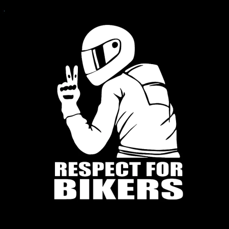 Sticker auto Off Road Respect For Bikers, alb, 17x12 cm, folie Oracal, autocolant exterior rezistent UV si intemperii