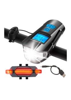 Vitezometru Digital cu lampa Fata + Spate + Claxon cu 6 sunete, waterproof, pentru bicicleta, model AVX-WT-CBL-1X
