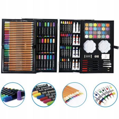 Set pictura copii 145 piese pixuri de colorat, creioane colorate si vopsele de pictura, cu geanta de transport Unicorn