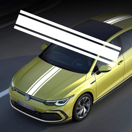 Sticker auto tuning Triple Stripes alb, 125x22 cm, folie Oracal autoadeziva, decor exterior masina sport