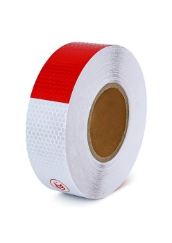 Banda reflectorizanta adeziva tip fagure - ALB-ROSU (rola 5cm x 25m)