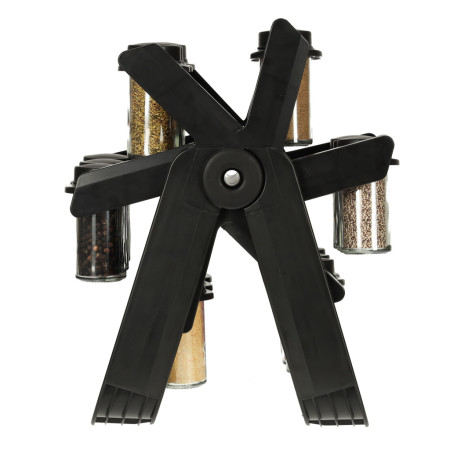 Organizator Condimente cu 18 Borcane si Suport Rotativ, Negru Mat, Sticla + Plastic, 34.5x26x22.5 cm