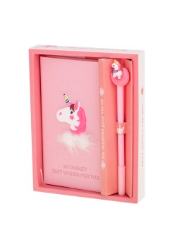 Set Cadou pentru Copii, Caiet cu Unicorn finisat cu piele ecologica + Pix cu Unicorn