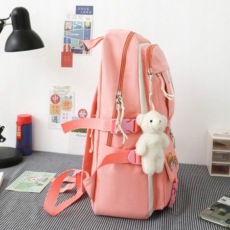Set 4-in-1 pentru Scolari sau Prescolari - (rucsac, geanta de umar, plic elegant, penar), culoare ROZ cu IEPURAS, Cod AVX-WT-BUNN-PINK