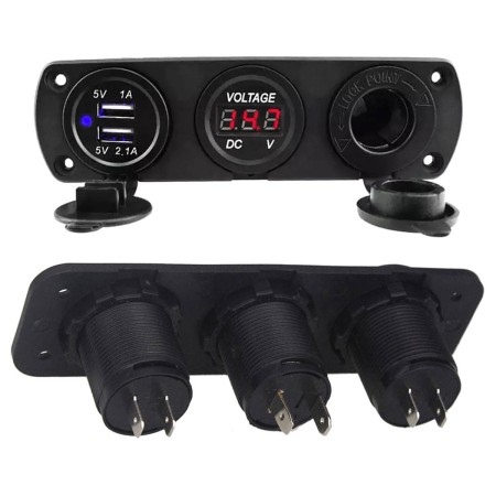 Priza Suplimentara Impermeabila 12V cu 2 x USB si Voltmetru – Auto, ATV, SSV, Off-Road