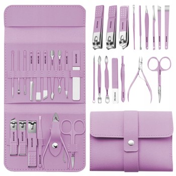 Set Manichiura si Pedichiura 16-in-1 cu plic din piele ecologica, model 