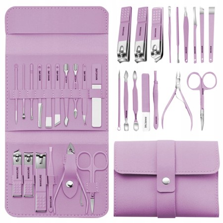 Set Manichiura si Pedichiura 16-in-1 cu plic din piele ecologica, model 