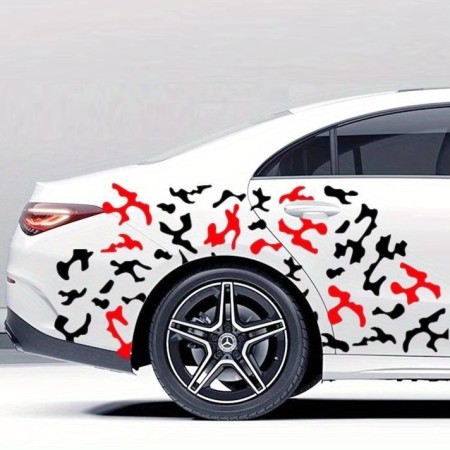 Stickere auto Paint Stains, set 2 bucati, 97x47 cm, design tuning in 2 culori, negru si rosu, folie Oracal exterior autoadeziva