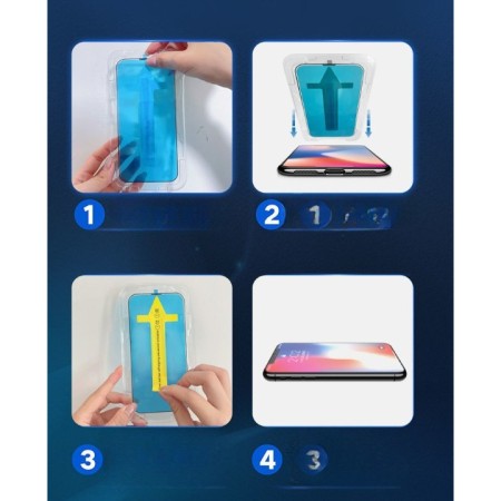 Folie sticla securizata cu sistem de montare usor si rapid Flippy pentru Apple iPhone 14 Pro Max, Transparent cu margini negre