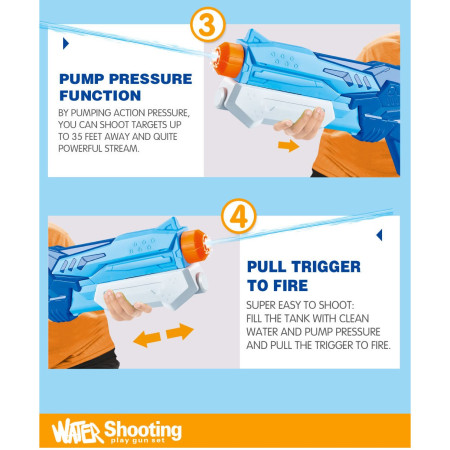 Pistol cu Apa Copii/Adulti, 6ani+,  Albastru, Aqua Blaster, 300ML