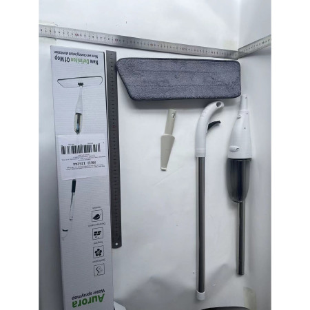 Mop plat, Flippy, cu pulverizator, pentru uz casnic, plastic, rezerva de mop din microfibra, 125x40 cm, Alb/Negru