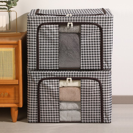 Cutie de Depozitare Pliabilă Premium, 100L, Material Textil, Cadru Metalic, Fermoar Bidirecțional, Fereastră Transparentă, Design Zebră, Alb-Negru, 60x42x40 cm