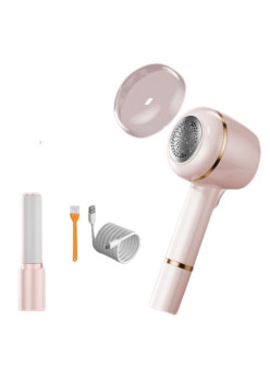 Aparat Pentru Curatat Scame, Par Si Praf, Flippy, Pentru Diferite Tipuri De Material, Cu Lame Din Otel Inoxidabil, Incarcare Prin USB Type-C, Cu Perie De Curatare, Cablu USB Si Stick Cu Lipici Incluse, Roz, 220 x 86 mm