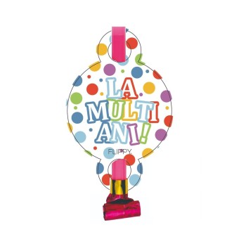 Set 6 Suflatori, Flippy, Colectia LA MULTI ANI, 19 x 11 cm, din Carton/Plastic/Hartie, Multicolor