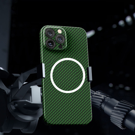 Husa de protectie pentru iPhone 14, Flippy, Magnetica, MagSafe, Carbon Fiber Protectie Antisoc, Verde