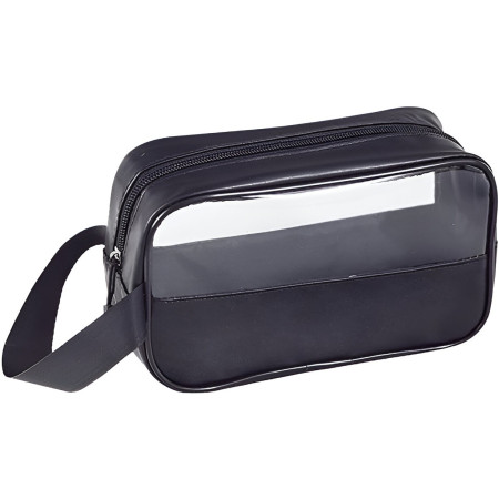 Geantă Cosmetice Voiaj, PVC-Textil Impermeabil, Portabilă, Negru, 22x12x8 cm