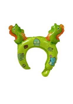 Balon din Folie Metalizata, Flippy, Tip Coronita cu Urechi, Model Dinozauri, Ambalaj Individual, Pai Inclus, Umflare cu Aer sau Heliu, 29 x 26.5 cm, Verde
