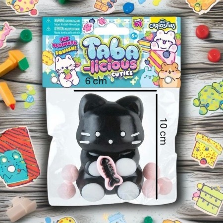Jucarie Antistres Squishy, Flippy, cu Revenire Lenta, Model Pisicuta, 10cm x6cm Ambalaj Transparent, 70 gr, Negru