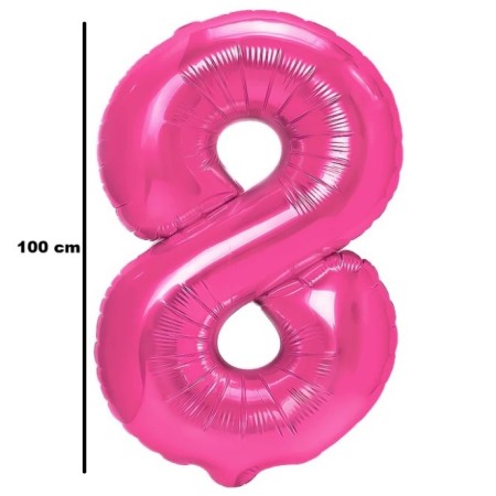 Balon din Folie Metalizata, Flippy, Figurina Cifra, Model 8, Tema Aniversare 100 cm, Ambalaj Individual, Pai Inclus, Umflare cu Aer sau Heliu, Roz