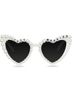 Ochelari Decorativi, Flippy, Model Just Married, cu Perle, pentru Nunta, din PC, 15.3 x 5.7 x 14.5 cm, Alb