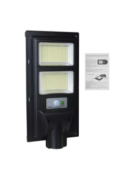 Lampa solara stradala Flippy, cu suport de prindere si telecomanda, senzor de miscare si lumina, 96 LED-uri, IP65, ABS, 5AH, 100W, temperatura culoare 6500K, 37.8x18.8x5 cm, autonomie 10-12 ore, negru