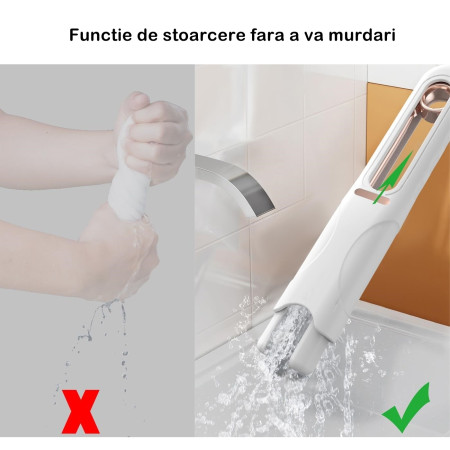 Mop de Mână Mini-Portabil, cu Burete Absorbant PVA și Sistem de Stoarcere, pentru Geamuri și Multisuprafețe, Alb