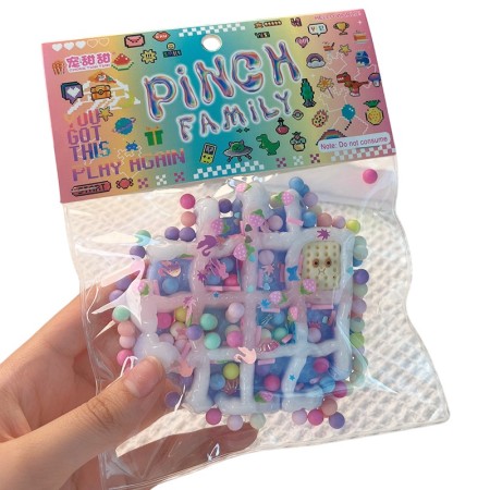 Jucarie Antistres Squishy, Flippy, cu Revenire Lenta, Model Waffle, 6x6 cm, 99g, Ambalaj Transparent, Multicolor