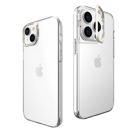 Husa de protectie pentru iPhone 14 Pro Max, cu suport metalic pentru camera, Bracket Series, Flippy, Protectie Antisoc, PC mat, silicon moale pe margini, Transparent